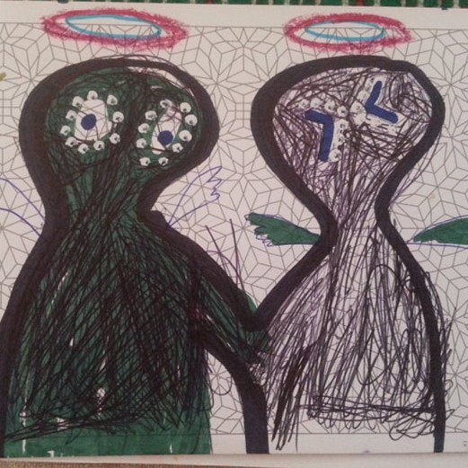 Rough sketch of two angels talking